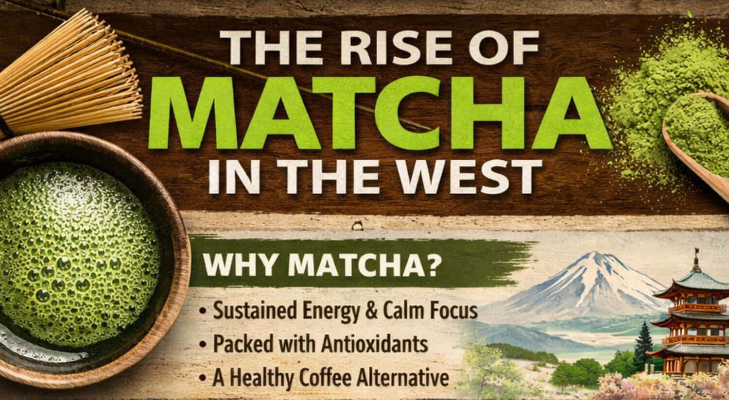 Image illustrating the matcha tea trend, highlighting its benefits and rise in popularity in the West.