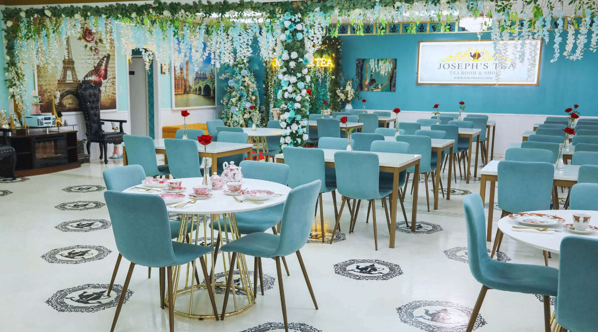 Interior of Joseph's Tea showcasing the future of work in service businesses with elegant seating and decor.