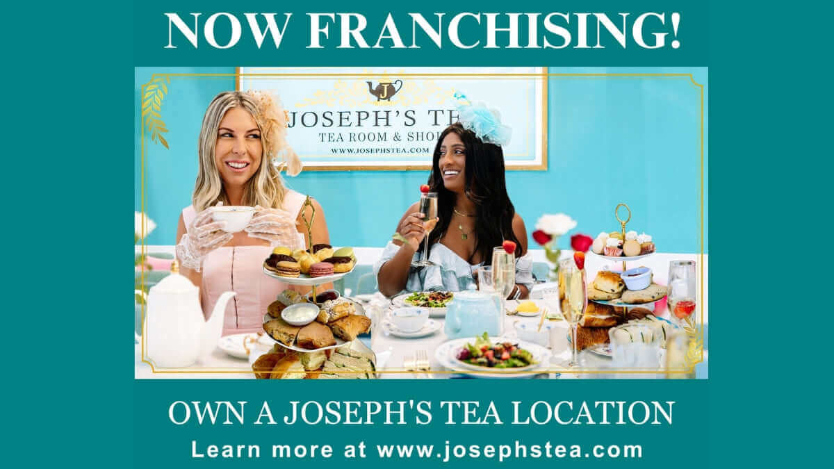 Women enjoying tea and pastries at Joseph's Tea Room showcasing the best franchise opportunities for tea businesses.