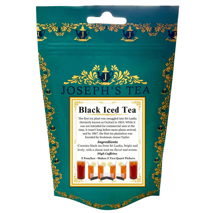 Joseph's Tea Black Iced Tea package with decorative design and text.