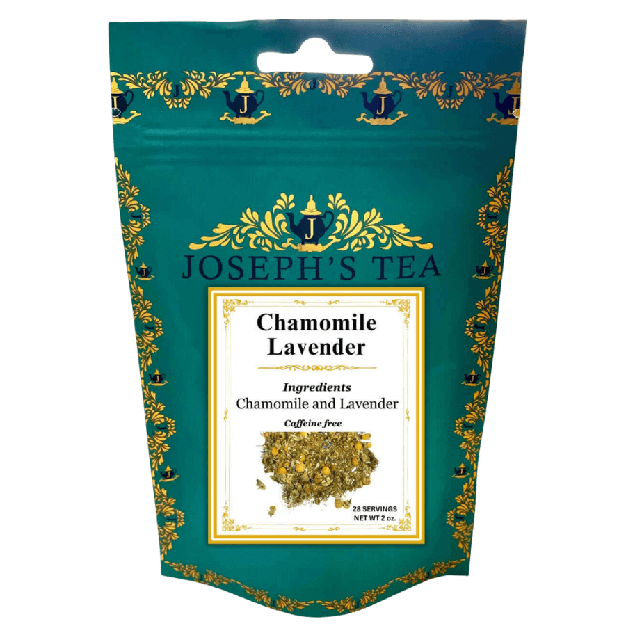 Joseph's Tea Chamomile Lavender package with decorative elements on a white background