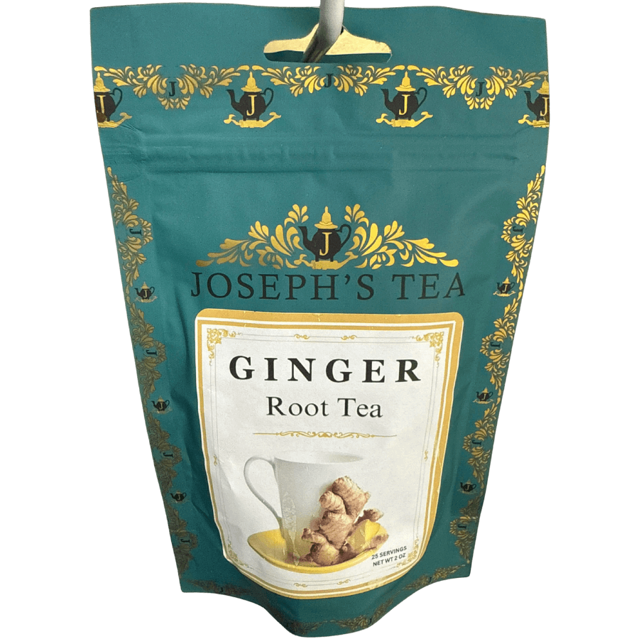 Tea bag packaging for Joseph's Tea Ginger Root Tea on a white background