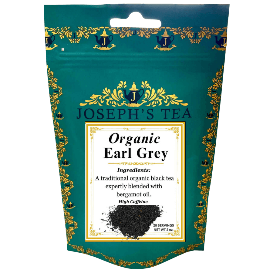 Tea package of Joseph's Tea Organic Earl Grey on a white background