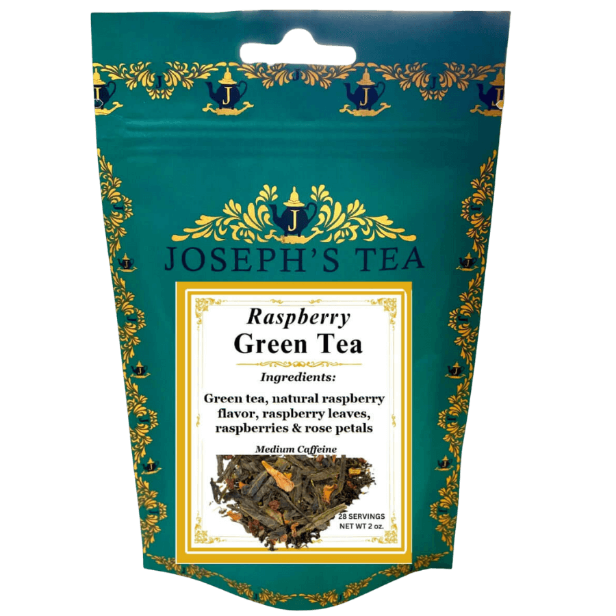 Green Slim Raspberry Tea Tea package for 'Raspberry Green Tea' by Joseph's Tea with decorative ...