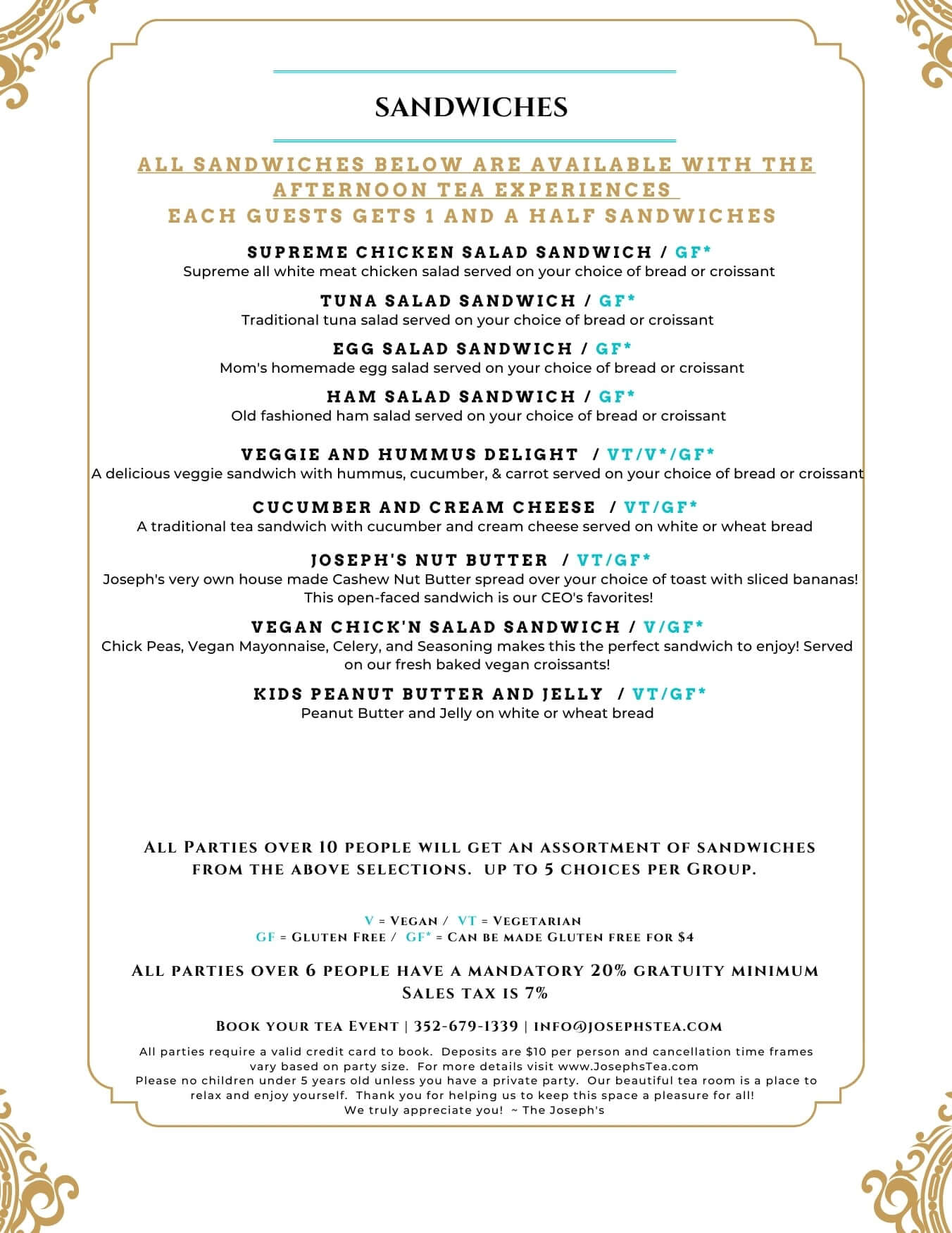 Menu with sandwich options and pricing on a white background