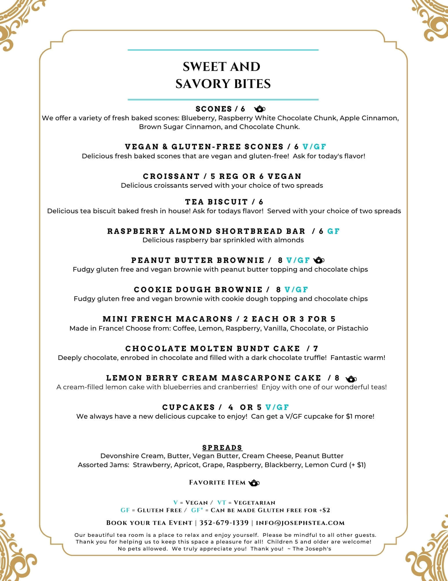 Menu with dessert options and prices on a white background