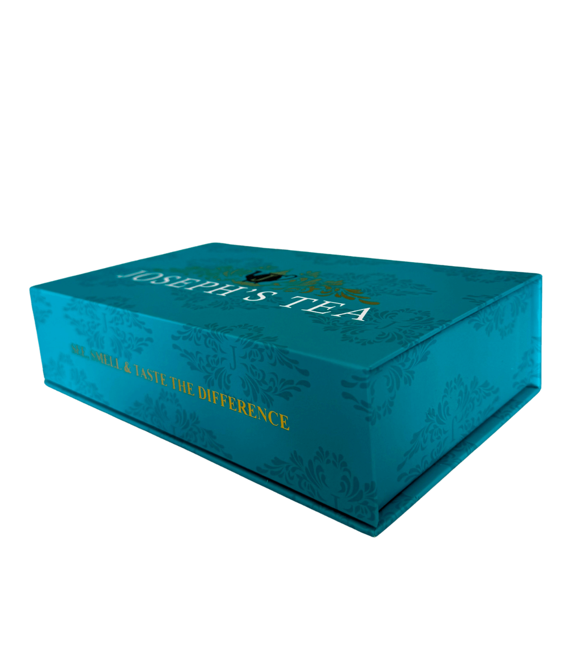 Teal box of Joseph's Tea on a white background
