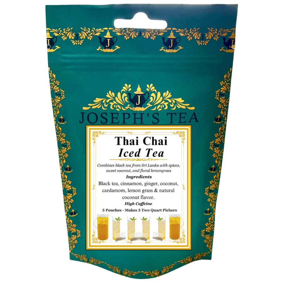 Joseph's Tea Thai Chai Iced Tea package with decorative design