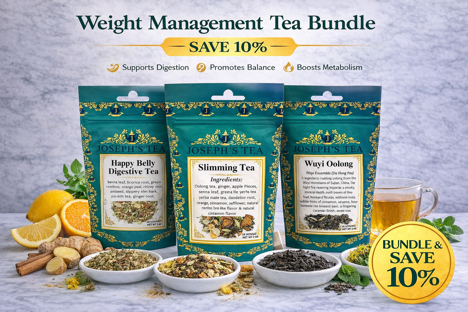 Weight Management Tea Bundle | Slimming, Digestive & Oolong Tea Set