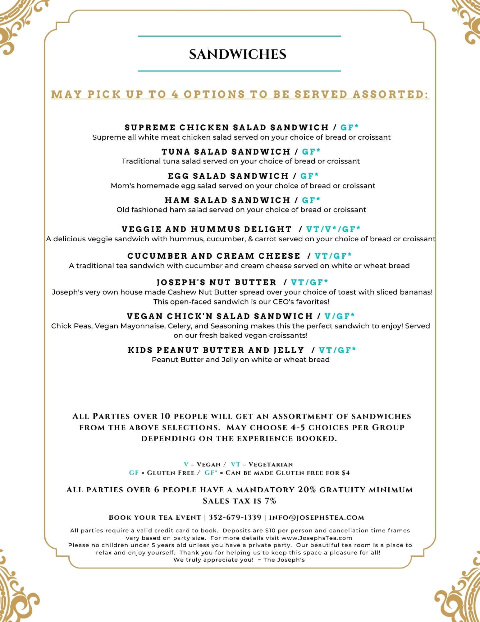 Menu with sandwich options and prices on a decorative background