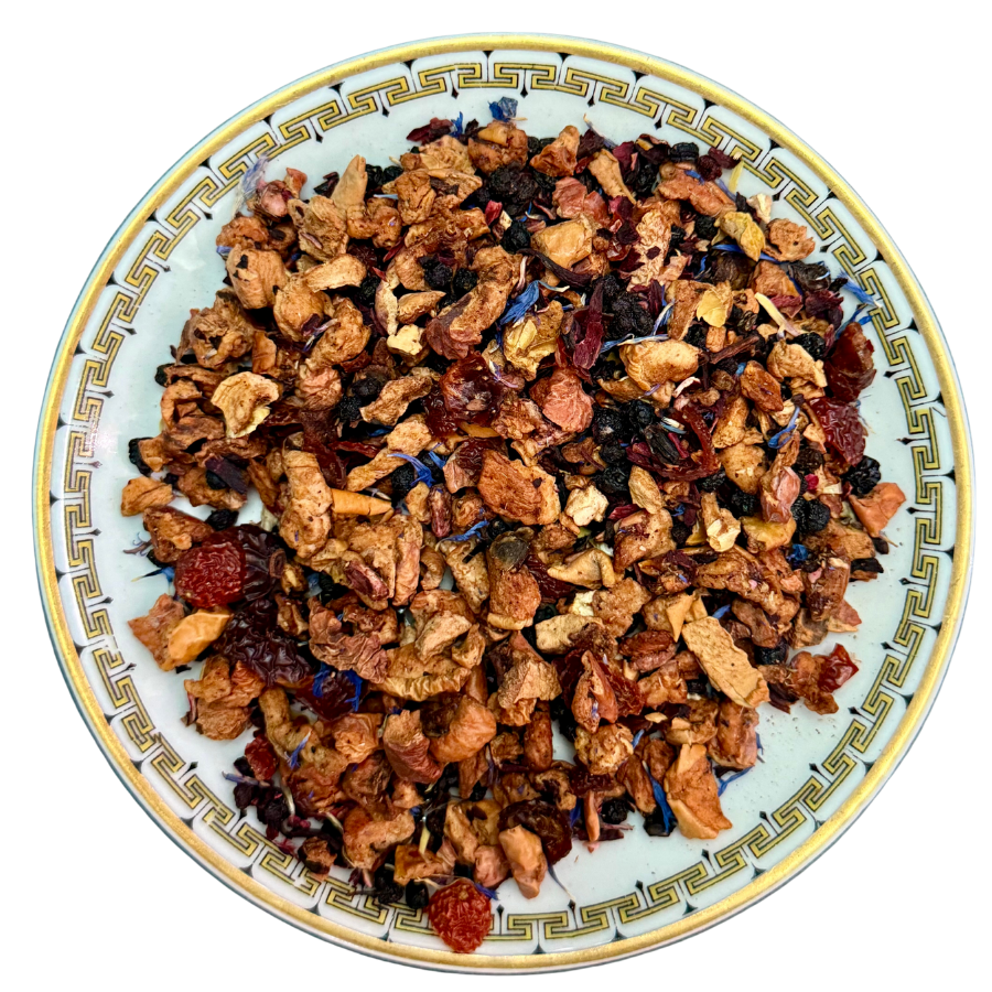 Assorted dried fruits and nuts on a decorative plate